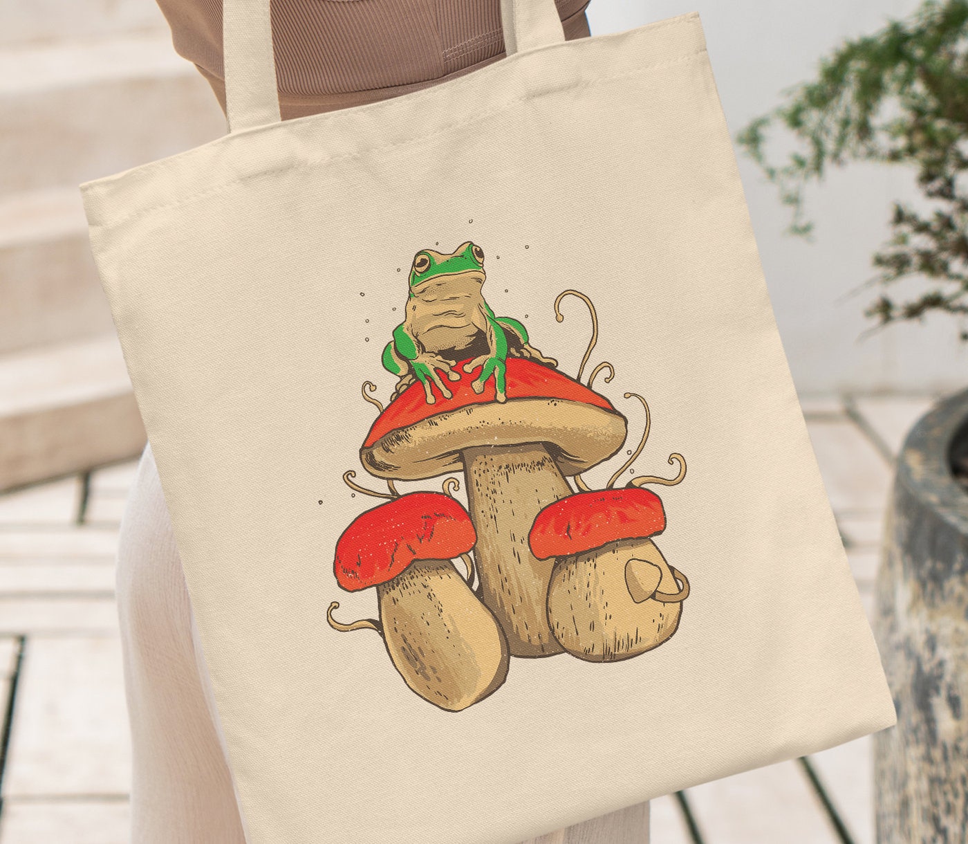 Frog Tote Bag Mushroom Tote Bag Tote Bag Frog Cute Tote Bag Mushroom Bag Cottagecore Tote 6432